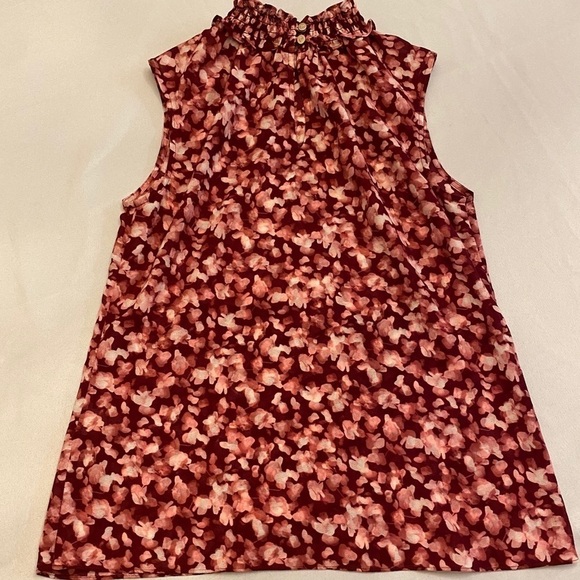 DONNA KARAN Mock Neck Abstract Floral Blouse 2 - Picture 2 of 6